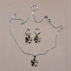 925 Sterling Silver with Colorful CZ Crystal Pendant Jewelry Set